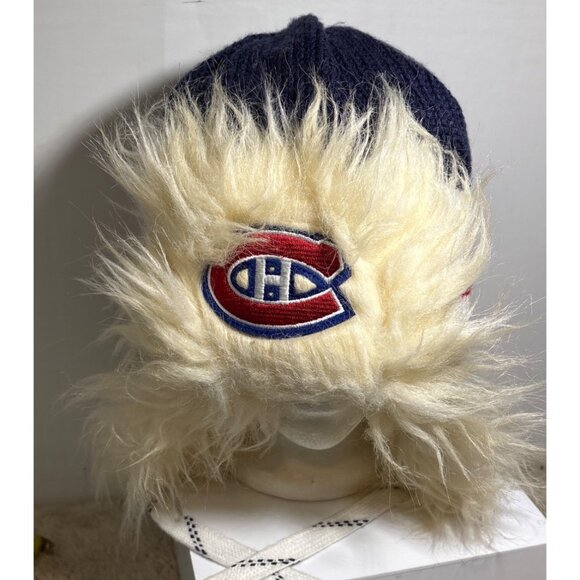 Reebok Montreal Canadiens Hat Toque Fur Trooper Hat Logo Face Off Skate Laces - Picture 6 of 14